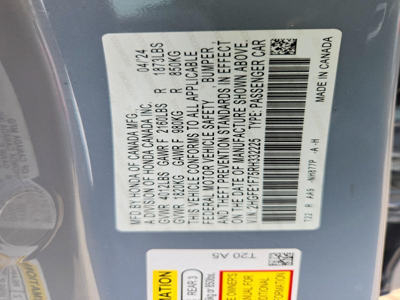 Aukcja sprzedaży 2024 Honda Civic, vin: 2HGFE1F75RH332225, numer aukcji: 59774116