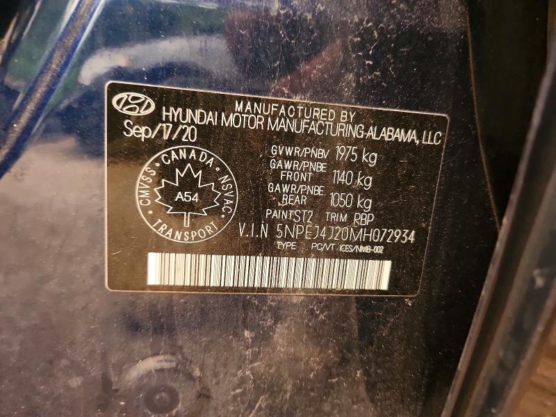 2021 Hyundai Sonata მანქანა იყიდება აუქციონზე, vin: 5NPEJ4J20MH072934, აუქციონის ნომერი: 61019686