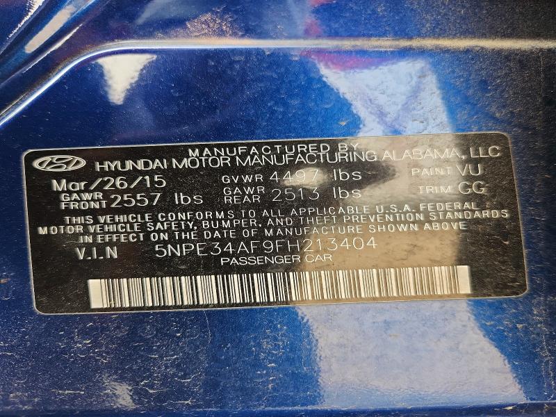 2015 Hyundai Sonata მანქანა იყიდება აუქციონზე, vin: 5NPE34AF9FH213404, აუქციონის ნომერი: 60792166