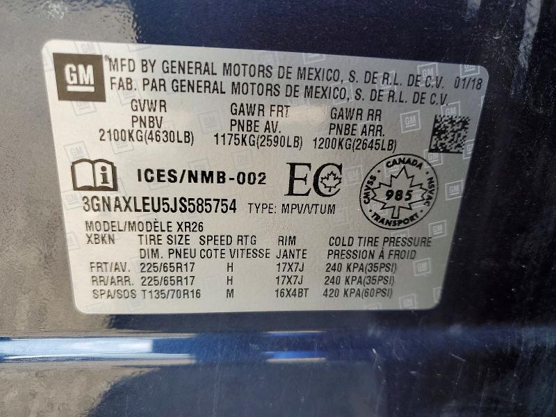 57753146 :رقم المزاد ، 3GNAXLEU5JS585754 vin ، 2018 Chevrolet Equinox مزاد بيع