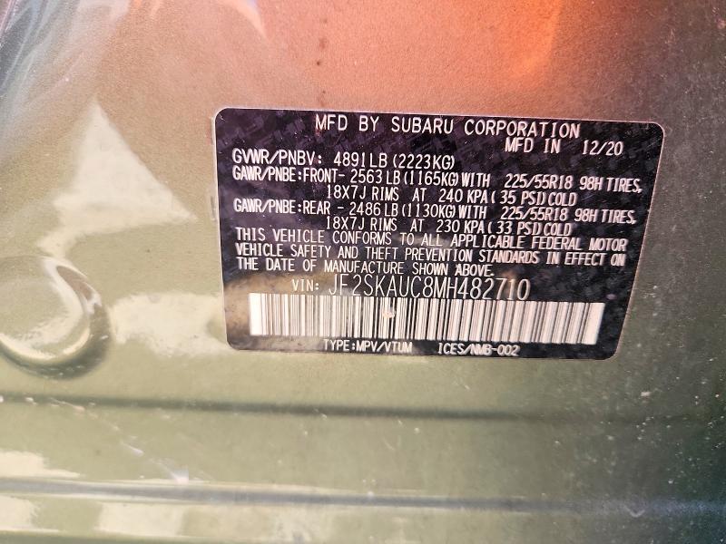 Aukcja sprzedaży 2021 Subaru Forester, vin: JF2SKAUC8MH482710, numer aukcji: 59760116