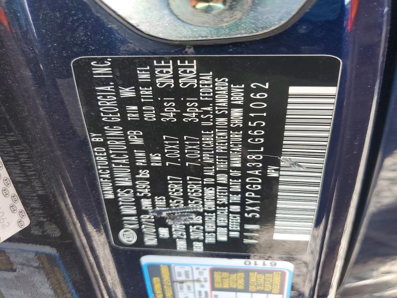 61773876 :رقم المزاد ، 5XYPGDA38LG651062 vin ، 2020 Kia Sorento مزاد بيع
