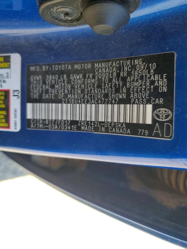 Aukcja sprzedaży 2010 Toyota Corolla, vin: 2T1BU4EE3AC477747, numer aukcji: 60699826