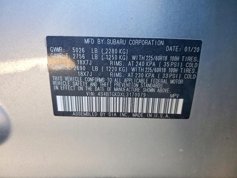 61026036 :رقم المزاد ، 4S4BTGKDXL3170079 vin ، 2020 Subaru Outback مزاد بيع