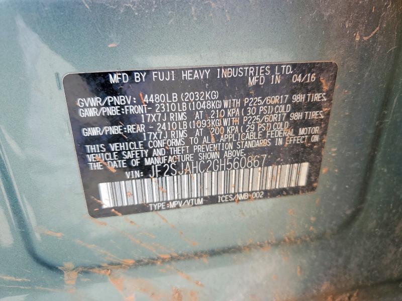 Aukcja sprzedaży 2016 Subaru Forester, vin: JF2SJAHC2GH560867, numer aukcji: 61553566