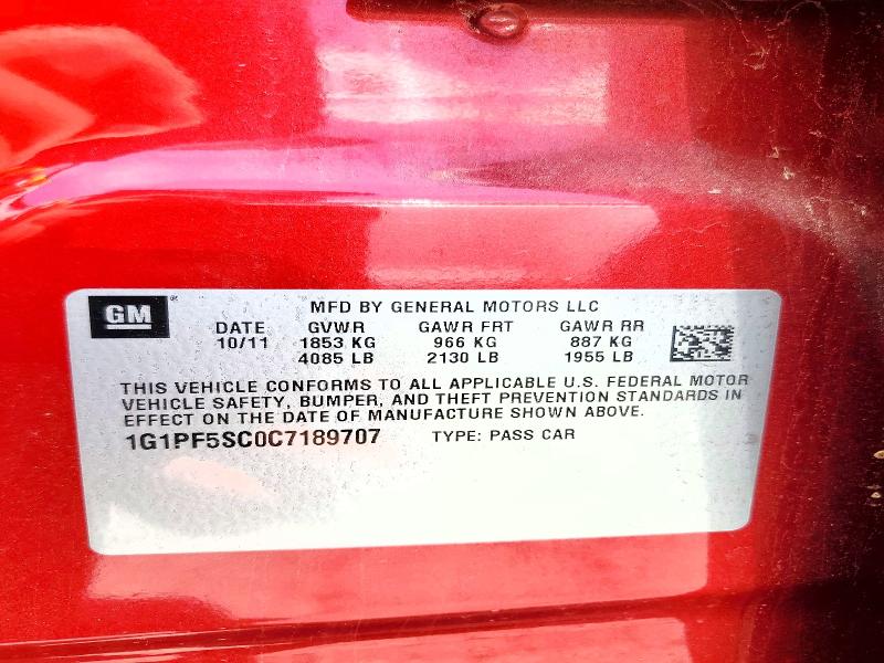 Продаж на аукціоні авто 2012 Chevrolet Cruze, vin: 1G1PF5SC0C7189707, номер лоту: 62521396
