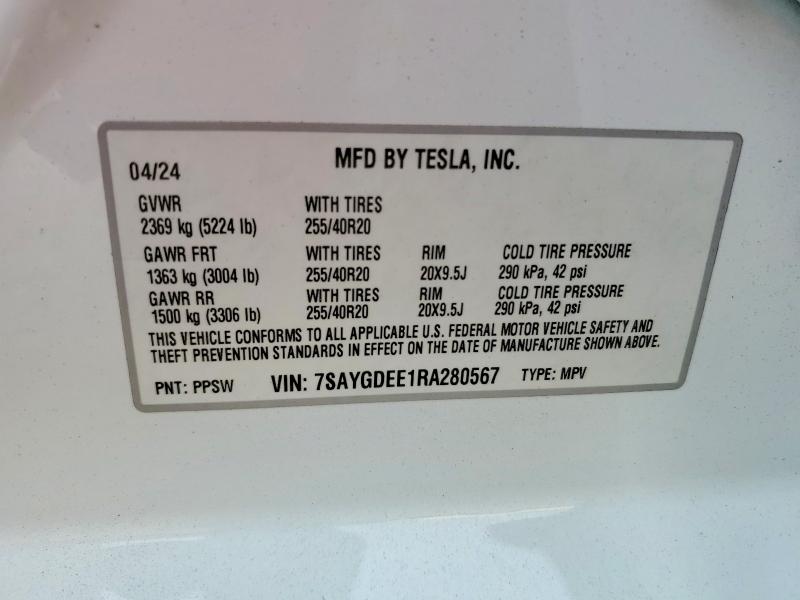 Продажа на аукционе авто 2024 Tesla Model Y, vin: 7SAYGDEE1RA280567, номер лота: 61477646