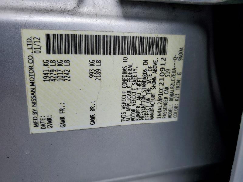 61628466 :رقم المزاد ، 1N4AL2AP1CC210912 vin ، 2012 Nissan Altima مزاد بيع
