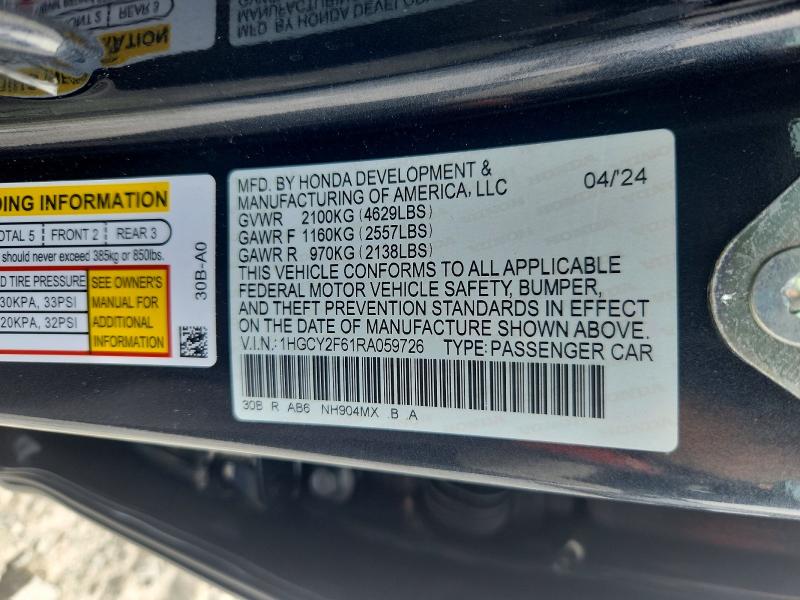Продаж на аукціоні авто 2024 Honda Accord, vin: 1HGCY2F61RA059726, номер лоту: 63252096