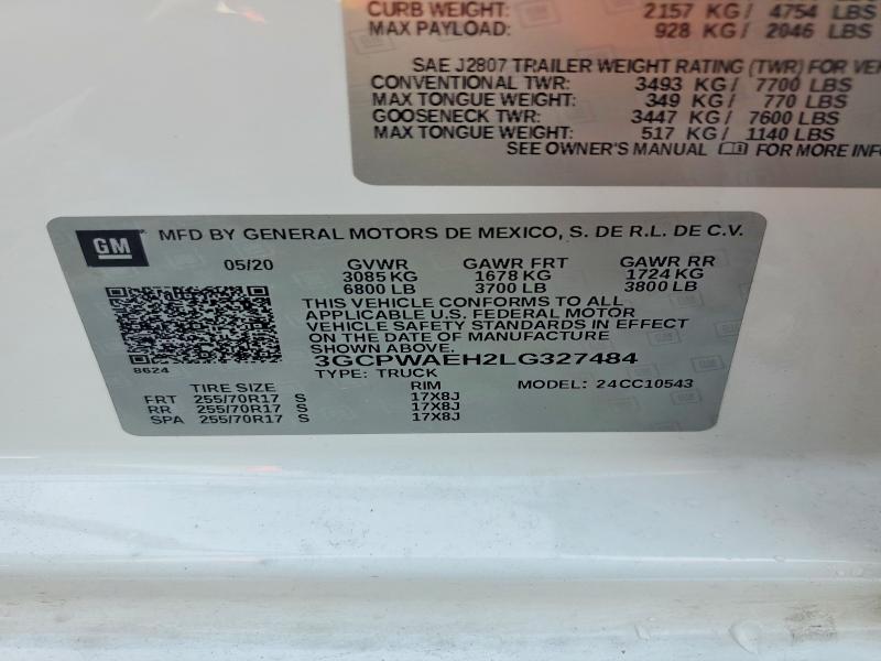 Продажа на аукционе авто 2020 Chevrolet Silverado, vin: 3GCPWAEH2LG327484, номер лота: 62247686