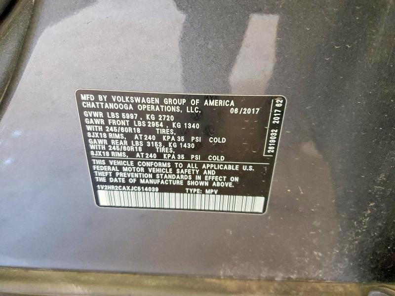 Aukcja sprzedaży 2018 Volkswagen Atlas, vin: 1V2HR2CAXJC514039, numer aukcji: 61819616