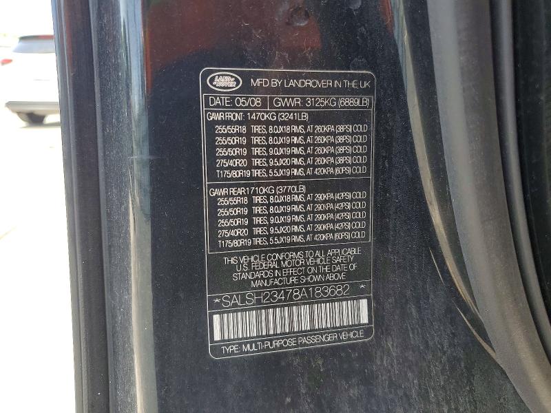 60788006 :رقم المزاد ، SALSH23478A183682 vin ، 2008 Land Rover Range Rover Sport مزاد بيع