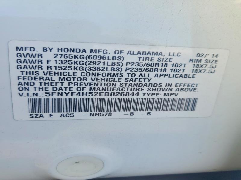 Продаж на аукціоні авто 2014 Honda Pilot, vin: 5FNYF4H52EB026844, номер лоту: 61103826