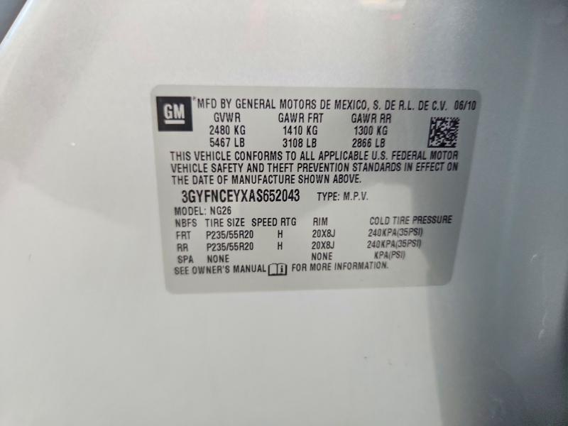 61752516 :رقم المزاد ، 3GYFNCEYXAS652043 vin ، 2010 Cadillac Srx مزاد بيع
