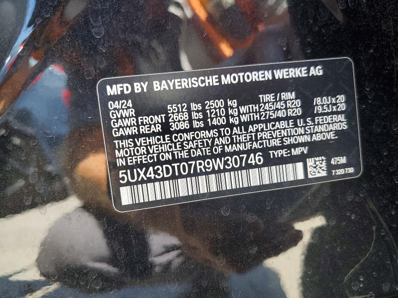 60164406 :رقم المزاد ، 5UX43DT07R9W30746 vin ، 2024 Bmw X4 مزاد بيع