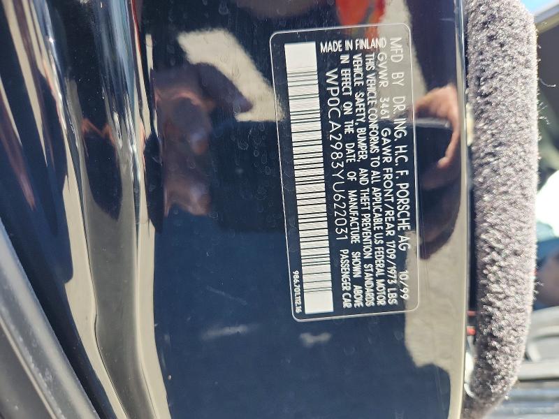 63000106 :رقم المزاد ، WP0CA2983YU622031 vin ، 2000 Porsche Boxster مزاد بيع