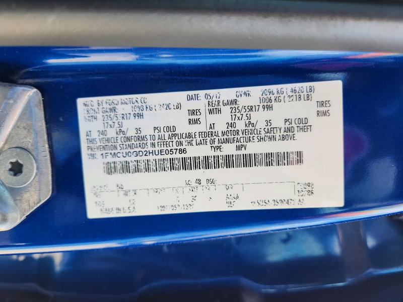 60204336 :رقم المزاد ، 1FMCU0GD2HUE05786 vin ، 2017 Ford Escape مزاد بيع