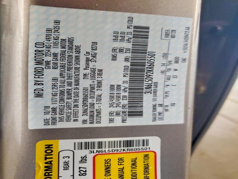 2019 Lincoln Mkz მანქანა იყიდება აუქციონზე, vin: 3LN6L5D92KR605501, აუქციონის ნომერი: 60052536