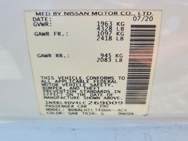Aukcja sprzedaży 2020 Nissan Altima, vin: 1N4BL4DV4LC269009, numer aukcji: 63162886
