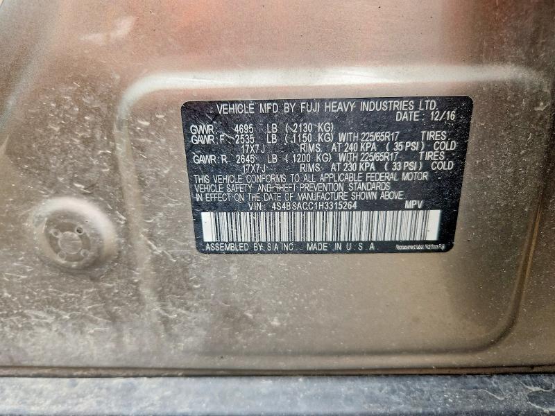 61112036 :رقم المزاد ، 4S4BSACC1H3315264 vin ، 2017 Subaru Outback مزاد بيع