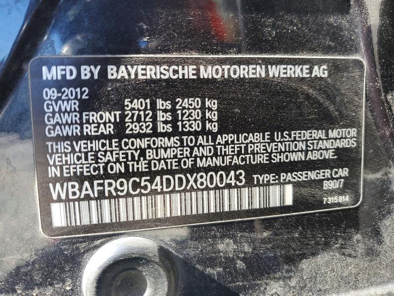 2013 Bmw 550 მანქანა იყიდება აუქციონზე, vin: WBAFR9C54DDX80043, აუქციონის ნომერი: 60090066