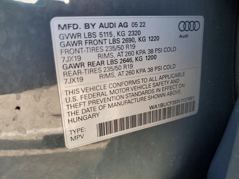 Aukcja sprzedaży 2022 Audi Q3, vin: WA1BUCF35N1137981, numer aukcji: 85995005