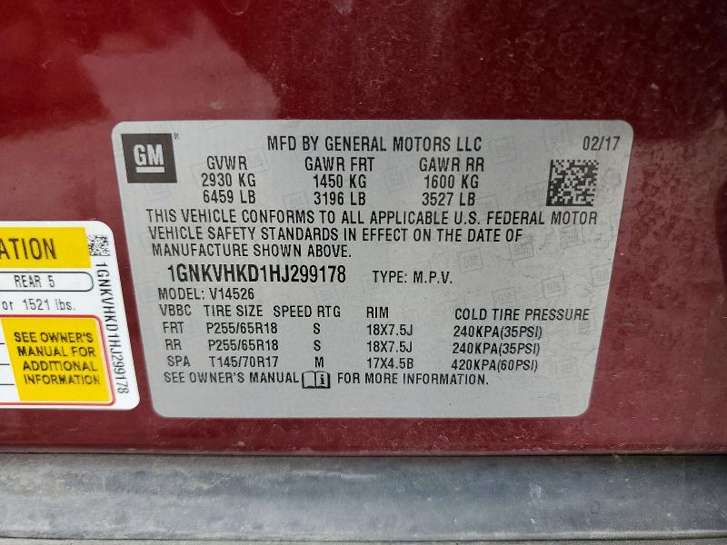 Aukcja sprzedaży 2017 Chevrolet Traverse, vin: 1GNKVHKD1HJ299178, numer aukcji: 60078166