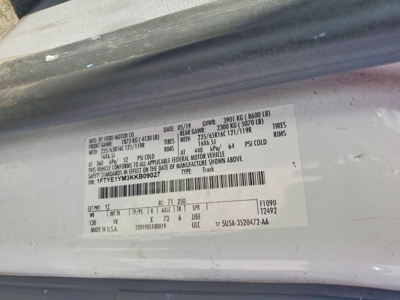 64684496 :رقم المزاد ، 1FTYE1YM3KKB09027 vin ، 2019 Ford Transit مزاد بيع