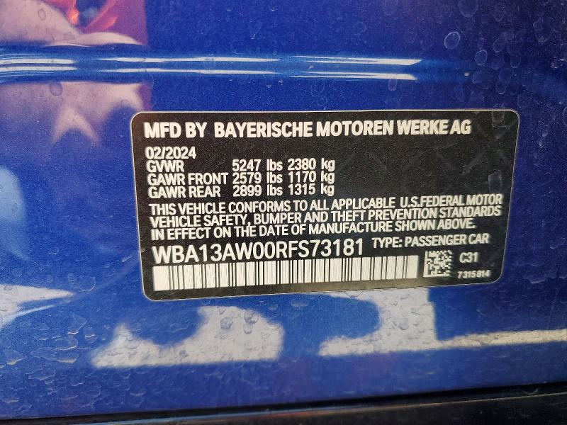 2024 Bmw M440xi მანქანა იყიდება აუქციონზე, vin: WBA13AW00RFS73181, აუქციონის ნომერი: 62123676