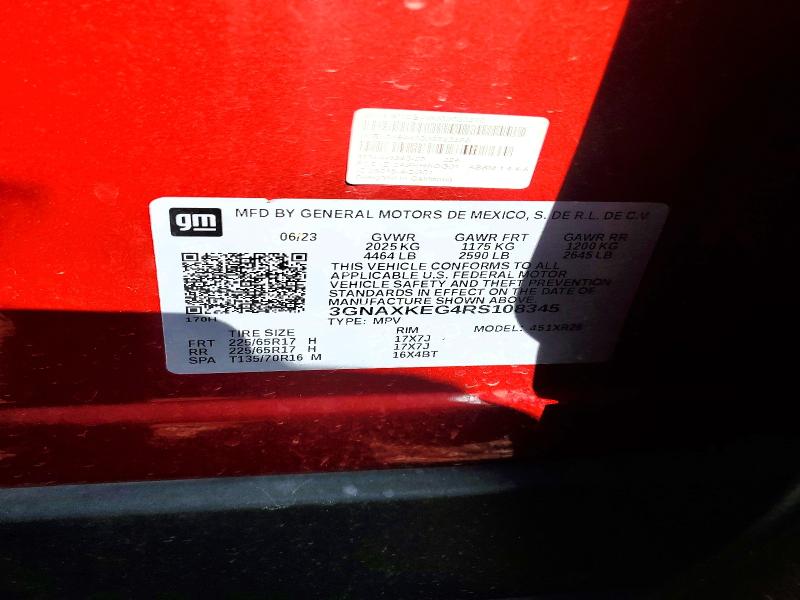 58897336 :رقم المزاد ، 3GNAXKEG4RS108345 vin ، 2024 Chevrolet Equinox مزاد بيع