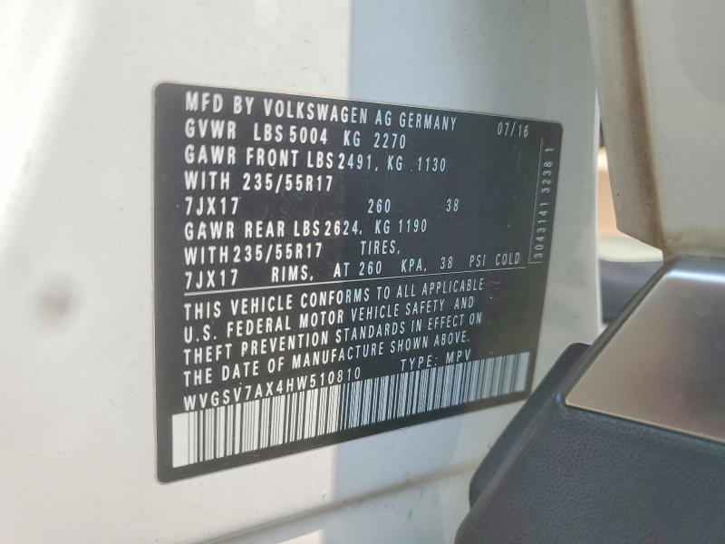 2017 Volkswagen Tiguan მანქანა იყიდება აუქციონზე, vin: WVGSV7AX4HW510810, აუქციონის ნომერი: 62457516