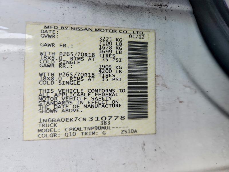Aukcja sprzedaży 2012 Nissan Titan, vin: 1N6BA0EK7CN310778, numer aukcji: 60578606