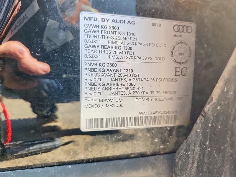 2018 Audi Sq5 მანქანა იყიდება აუქციონზე, vin: WA1C4AFY0J2245305, აუქციონის ნომერი: 60255216