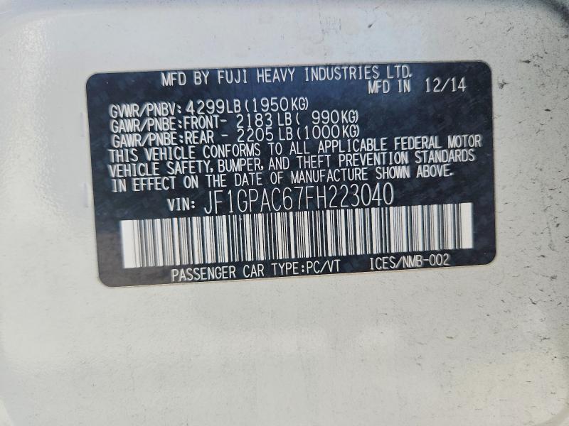 Продажа на аукционе авто 2015 Subaru Impreza, vin: JF1GPAC67FH223040, номер лота: 62645096
