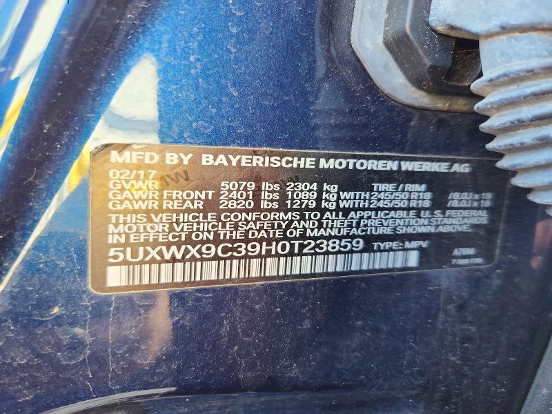 Продаж на аукціоні авто 2017 Bmw X3, vin: 5UXWX9C39H0T23859, номер лоту: 62413816