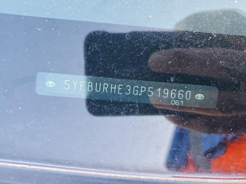 Aukcja sprzedaży 2016 Toyota Corolla, vin: 5YFBURHE3GP519660, numer aukcji: 61812876