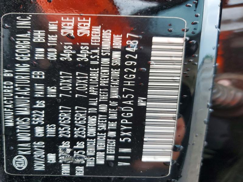 60626556 :رقم المزاد ، 5XYPGDA57HG292487 vin ، 2017 Kia Sorento مزاد بيع
