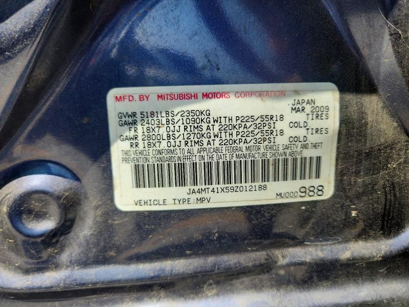 58687016 :رقم المزاد ، JA4MT41X59Z012188 vin ، 2009 Mitsubishi Outlander مزاد بيع