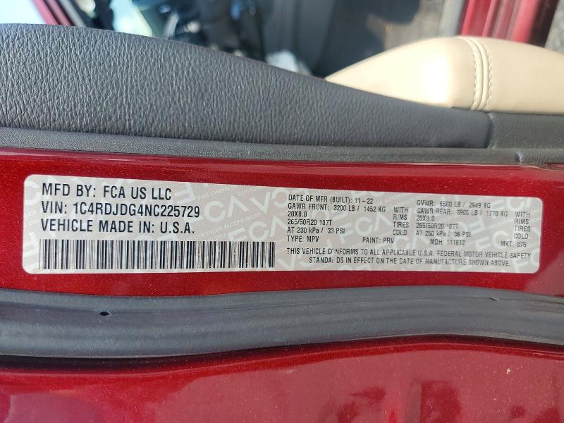 Продаж на аукціоні авто 2022 Dodge Durango, vin: 1C4RDJDG4NC225729, номер лоту: 61851236