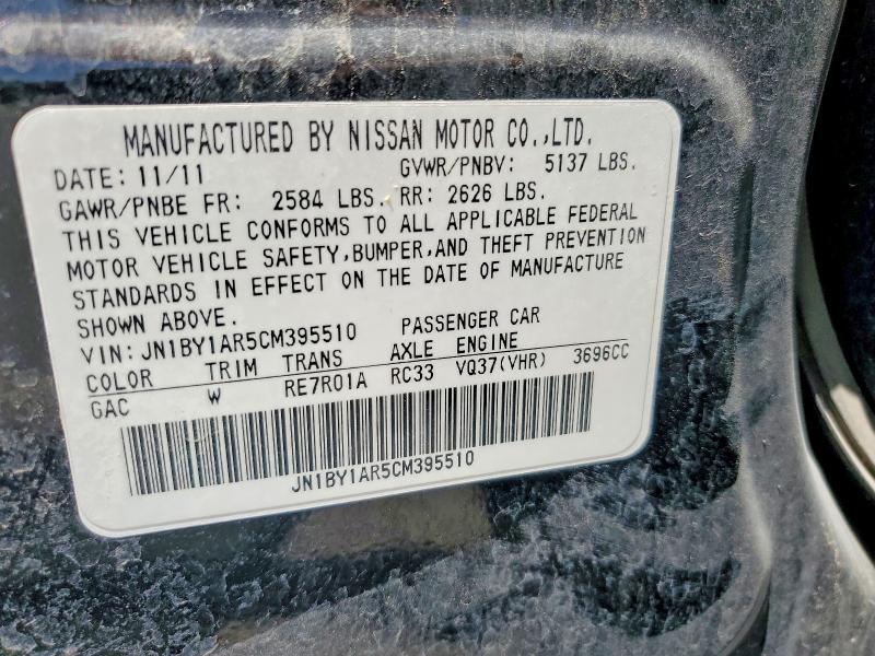 60462586 :رقم المزاد ، JN1BY1AR5CM395510 vin ، 2012 Infiniti M37 مزاد بيع