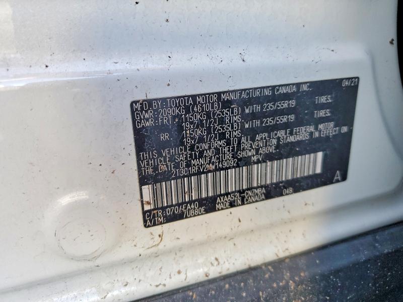 85622365 :رقم المزاد ، 2T3C1RFV2MW149092 vin ، 2021 Toyota Rav4 مزاد بيع