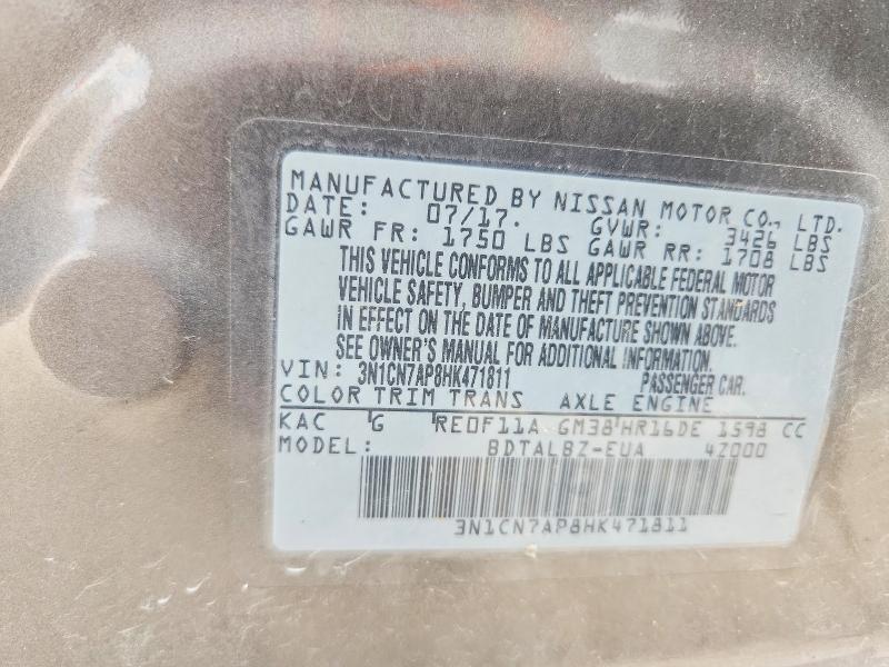 Aukcja sprzedaży 2017 Nissan Versa, vin: 3N1CN7AP8HK471811, numer aukcji: 60355126