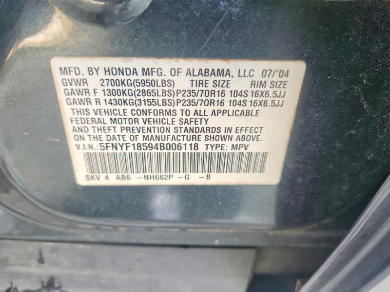 Aukcja sprzedaży 2004 Honda Pilot, vin: 5FNYF18594B006118, numer aukcji: 60930896