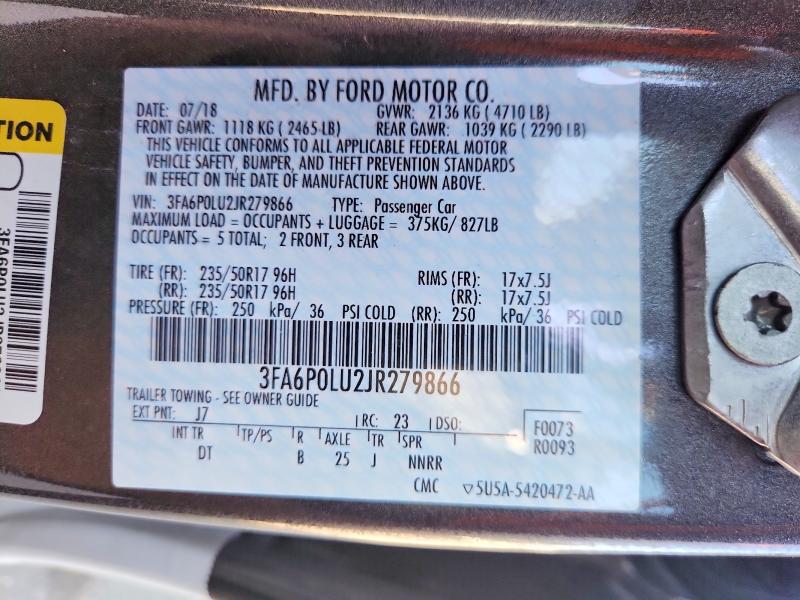 2018 Ford Fusion მანქანა იყიდება აუქციონზე, vin: 3FA6P0LU2JR279866, აუქციონის ნომერი: 61836706
