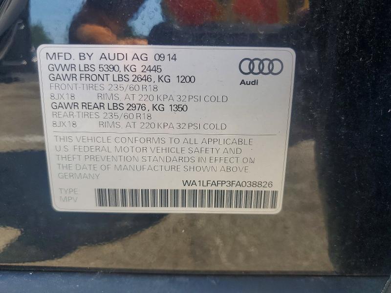 2015 Audi Q5 მანქანა იყიდება აუქციონზე, vin: WA1LFAFP3FA038826, აუქციონის ნომერი: 61464856