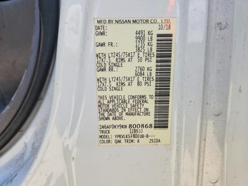 61600966 :رقم المزاد ، 1N6AF0KY9KN800868 vin ، 2019 Nissan Nv مزاد بيع