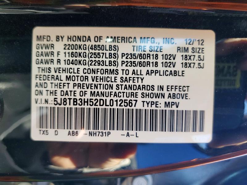 2013 Acura Rdx მანქანა იყიდება აუქციონზე, vin: 5J8TB3H52DL012567, აუქციონის ნომერი: 85986875