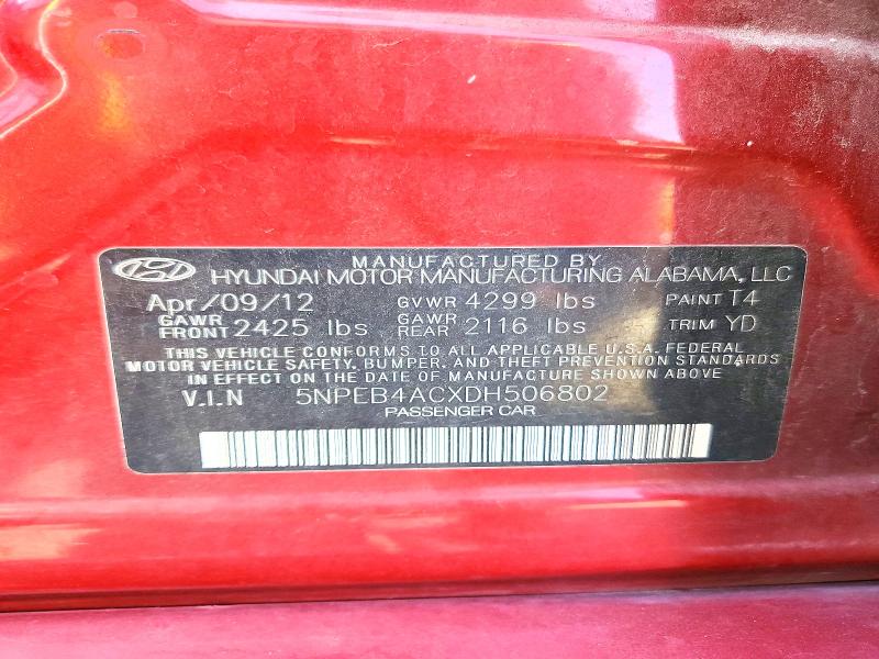 Aukcja sprzedaży 2013 Hyundai Sonata, vin: 5NPEB4ACXDH506802, numer aukcji: 62958256