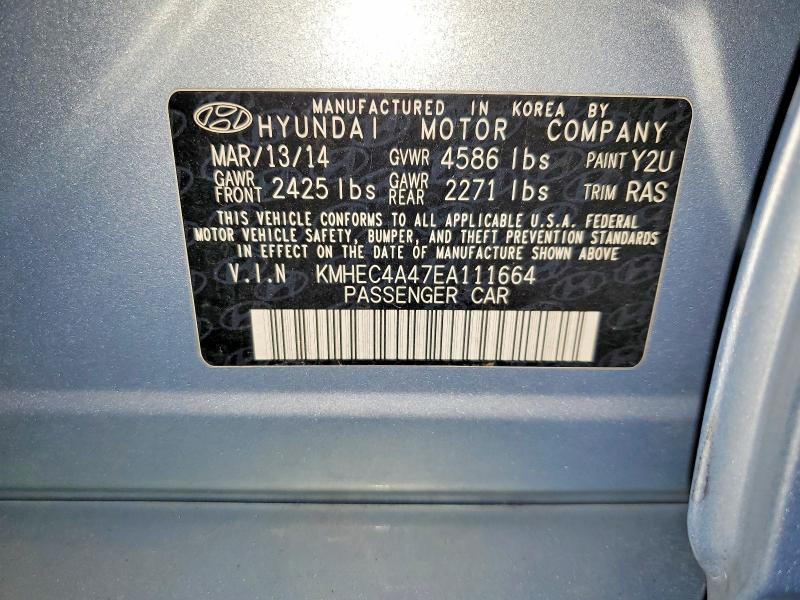 Auction sale of the 2014 Hyundai Sonata, vin: KMHEC4A47EA111664, lot number: 60575146
