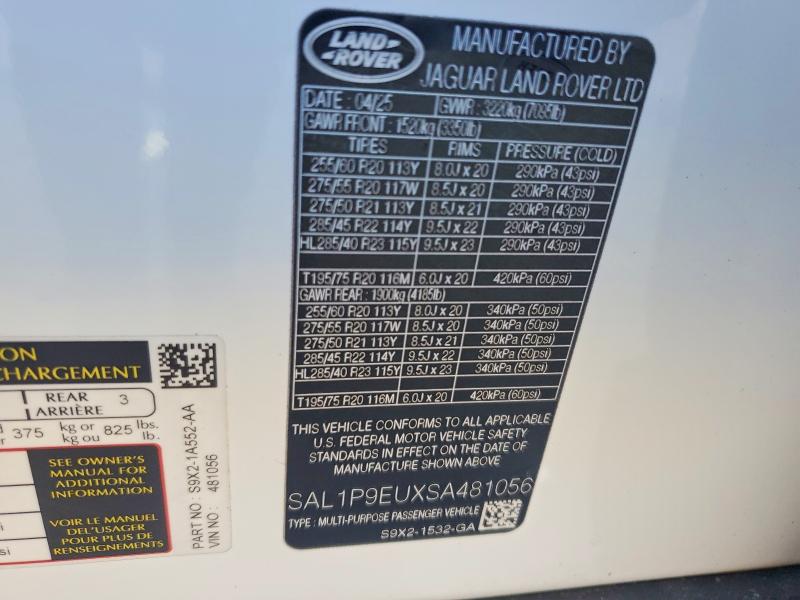 59384116 :رقم المزاد ، SAL1P9EUXSA481056 vin ، 2025 Land Rover Range Rover Sport مزاد بيع